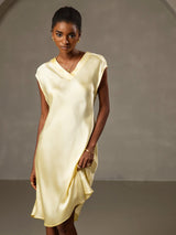 [Gelb] SilkSilky-DE Cap Sleeve V Neck Kleider 003