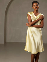 [Gelb] SilkSilky-DE Cap Sleeve V Neck Kleider 004