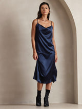 [Dunkelblau] SilkSilky-DE Spaghetti Strap Cowl Neck Cami Top 007