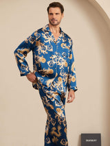 [Navy Drache] SilkSilky-DE Long Sleeve Notch-Kragen Herren Pyjamas 003