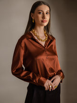 [Karamell] SilkSilky-DE Long Sleeve Lapel Collar Damenhemd 003