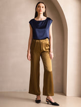 [Dunkelblau] SilkSilky-DE Cap Sleeve Round Neck T-Shirt 004