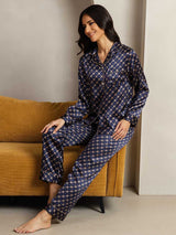 [Marine Kette] SilkSilky-DE Long Sleeve Notch-Kragen Damen Pyjamas 004