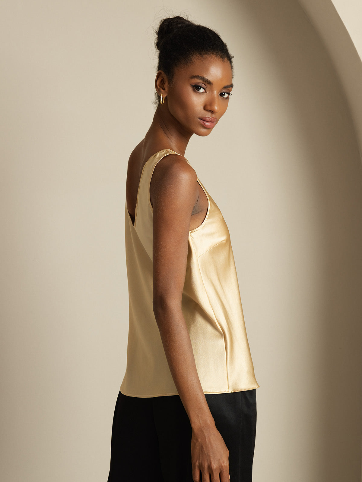 [Champagner] SilkSilky-DE 19Momme Seide V Ausschnitt Cami Top 003