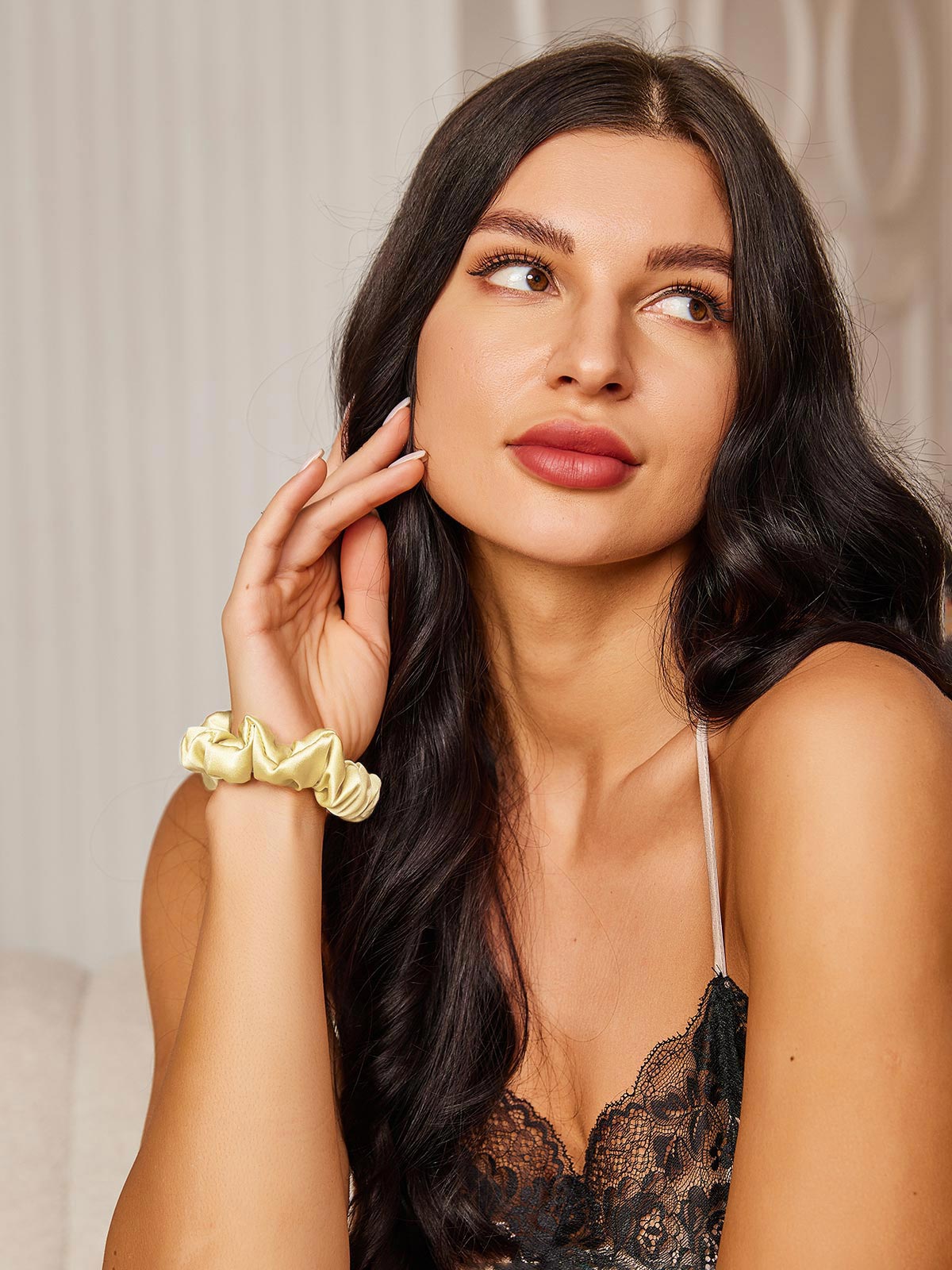 [Hellgelb] SilkSilky-DE Reine Seide Scrunchie 003,