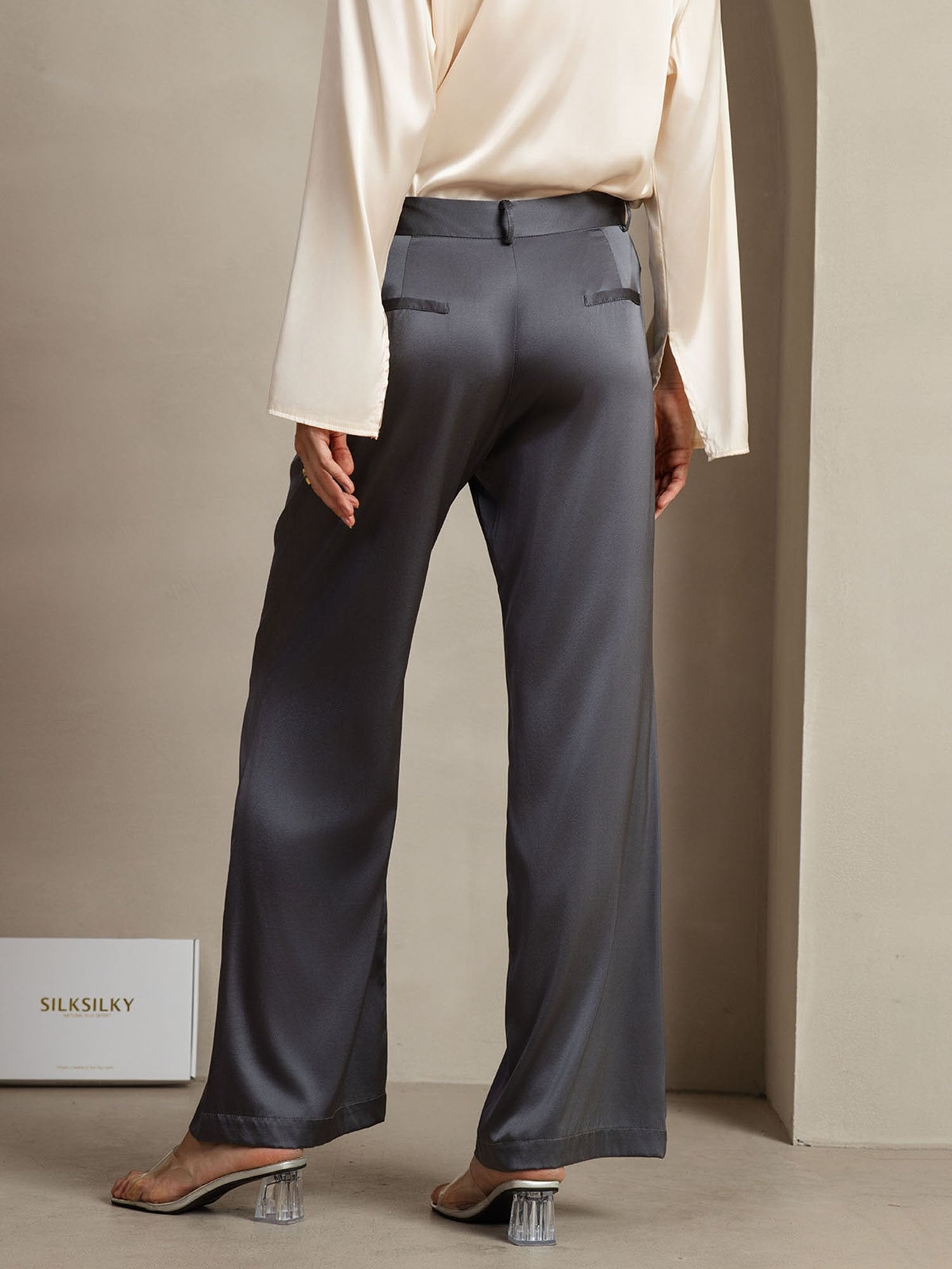[Dunkelgrau] SilkSilky-DE 19Momme Seide Womens Pants 002