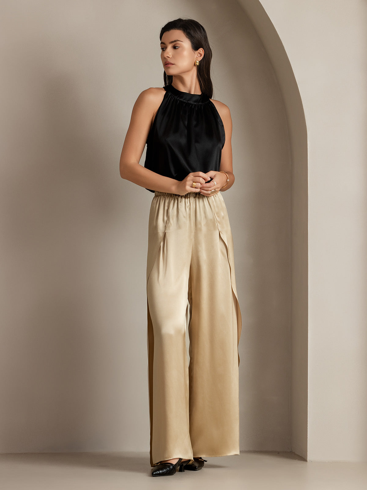 [Champagner] SilkSilky-DE 19Momme Seide Womens Pants 012