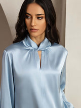 [Graublau] SilkSilky-DE Long Sleeve Keyhole Neck Damenblusen 003