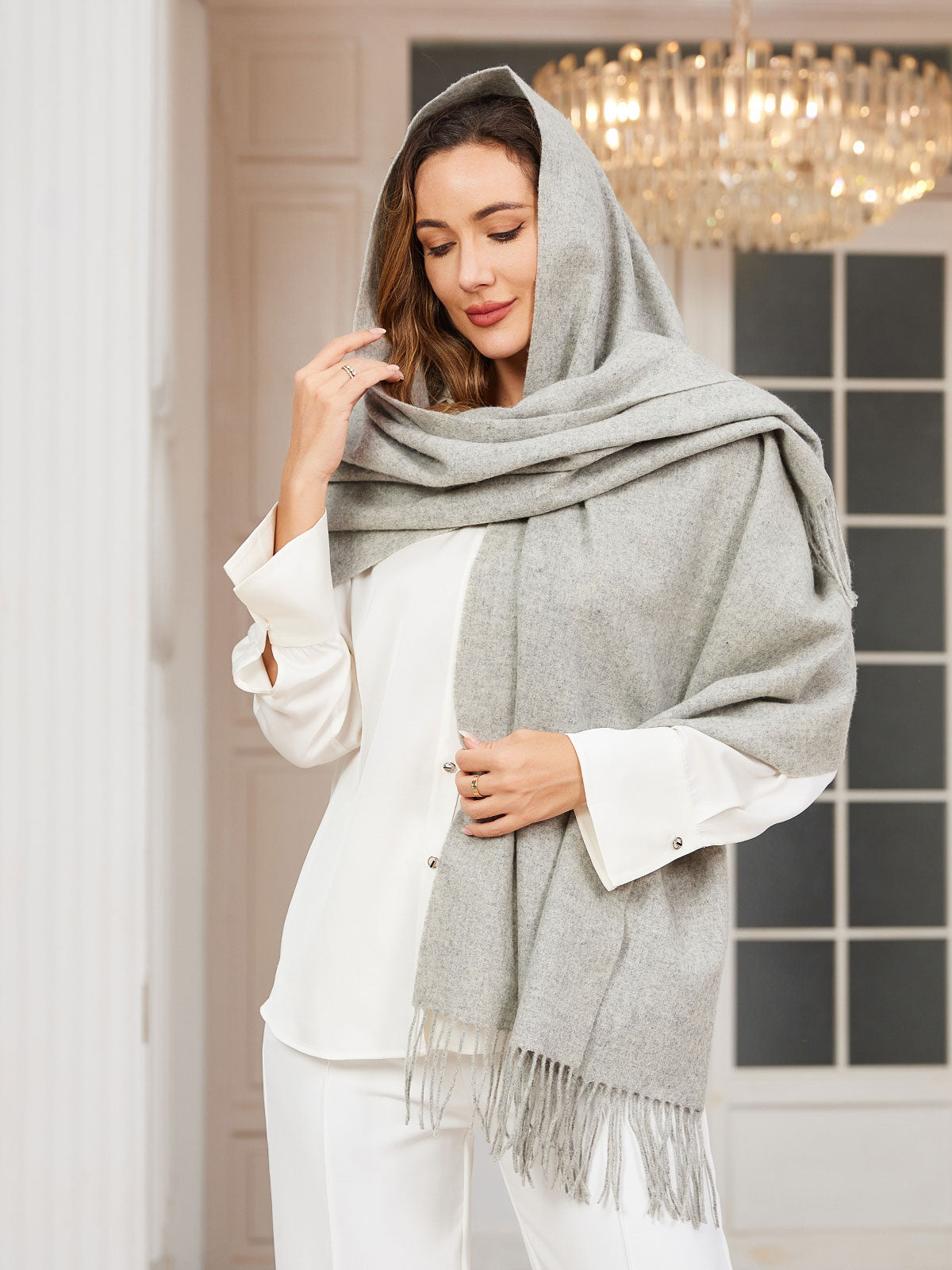 [Hellgrau] SilkSilky-DE Wolle Scarf 002