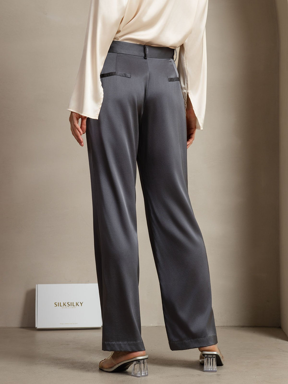 [Dunkelgrau] SilkSilky-DE 19Momme Seide Womens Pants 006