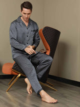 [Marine Ginkgo] SilkSilky-DE 19Momme Langärmelig Herren Pyjamas 014