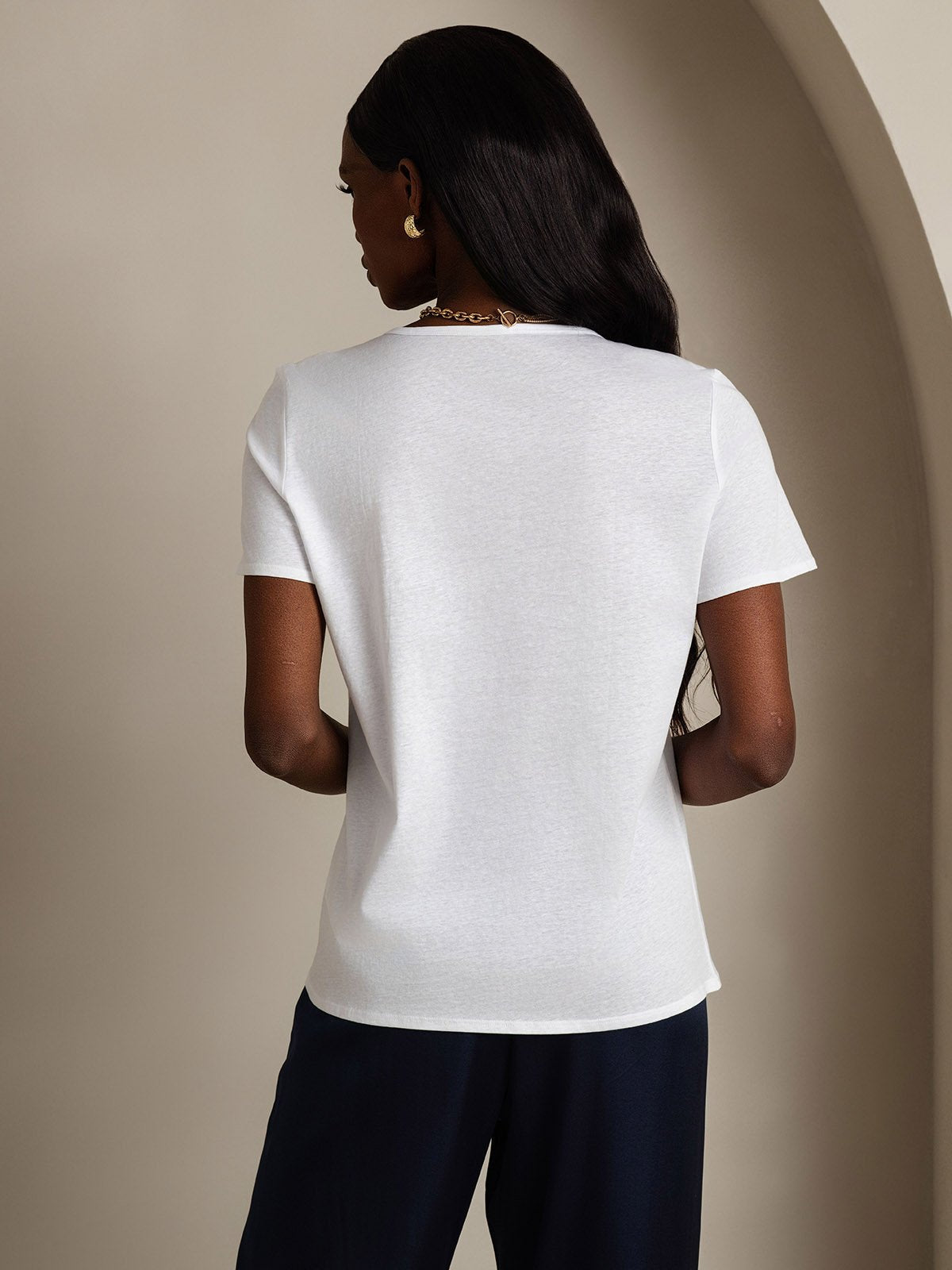 [Weiß] SilkSilky-DE Seide Kurzärmelig U Ausschnitt T-Shirt 002