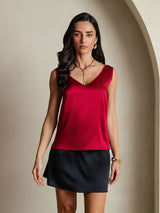 [Rotwein] SilkSilky-DE Sleeveless V Neck Cami Top 004