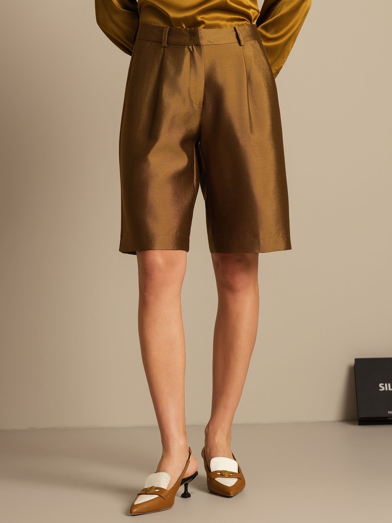 [Bronze] SilkSilky-DE 32Momme Silk-Wool Blend Womens Shorts 006,