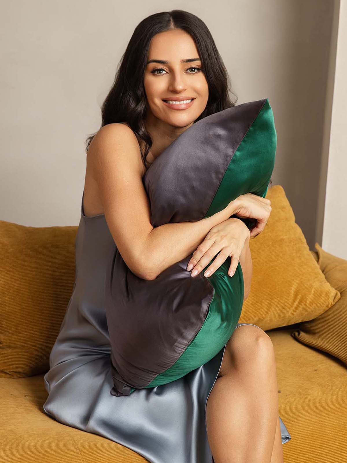 [Dunkelgrün+Dunkelgrau] SilkSilky-DE 22Momme Reine Seide Pillowcase 003