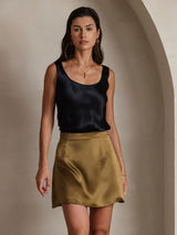 [Schwarz] SilkSilky-DE 19Momme Ärmellos Tiefer Rundhalsausschnitt Cami Top 004