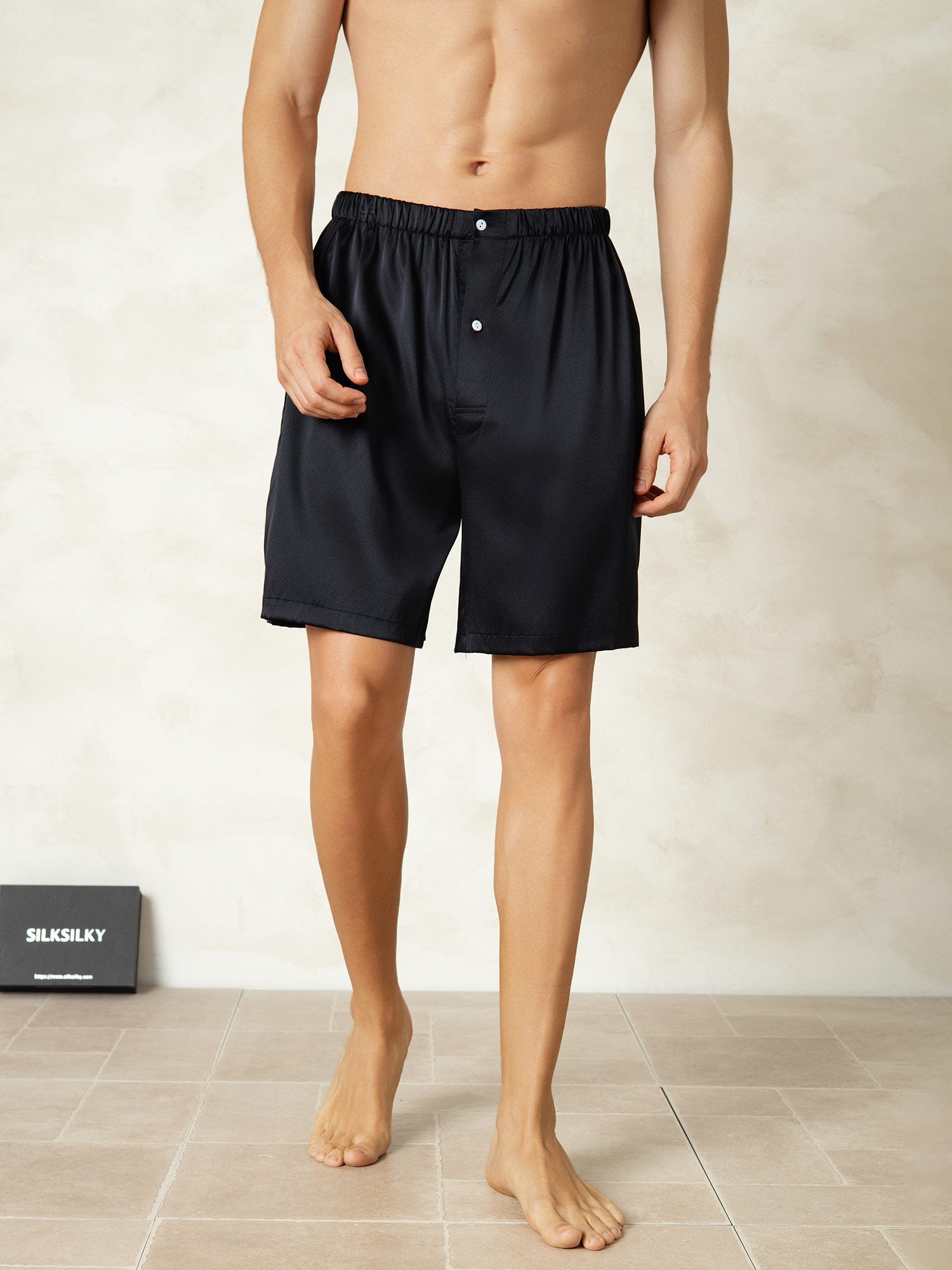 [Schwarz] SilkSilky-DE Reine Seide Mens Sleep Bottoms 001