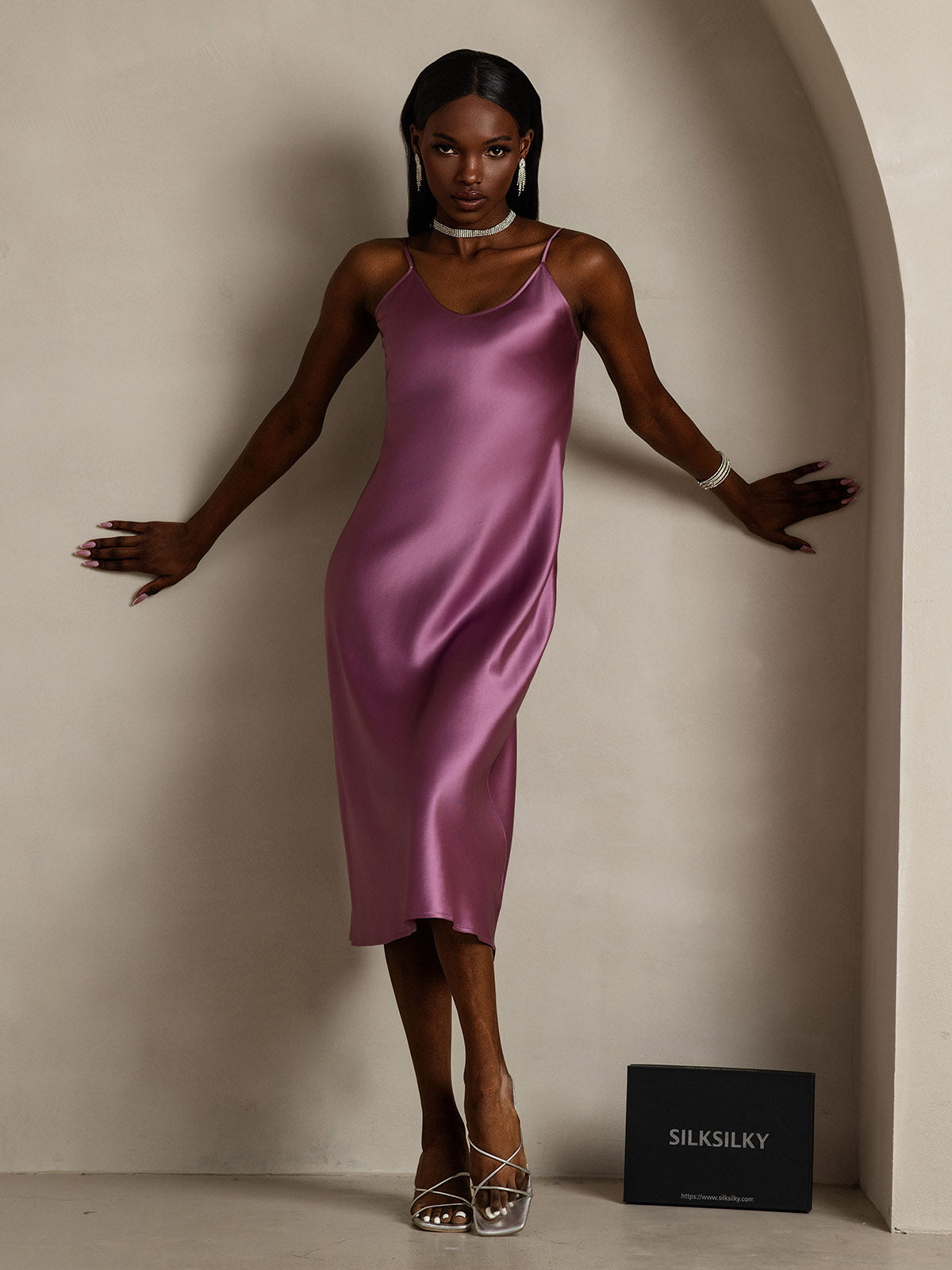 [Dunkelviolett] SilkSilky-DE Reine Seide Dress 004
