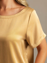 [Tan] SilkSilky-DE 19Momme Kurzärmelig Damen Pyjamas 004