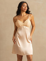 [Hellrosa] SilkSilky-DE Spaghettiträger V Neck Nachthemden 001