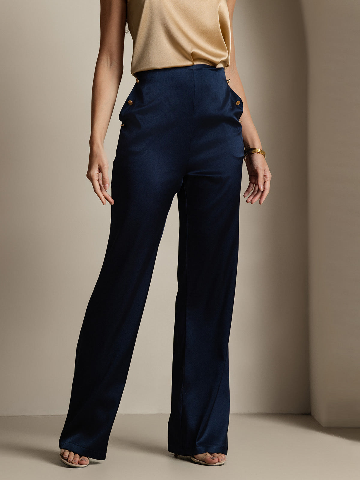 [Dunkelblau] SilkSilky-DE 19Momme Seide Womens Pants 005