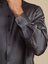 [Dunkelgrau] SilkSilky-DE Long Sleeve Stand Collar Herrenhemd 007