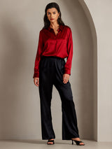 [Rot] SilkSilky-DE Long Sleeve Lapel Collar Damenhemd 003