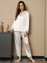 [Weiß] SilkSilky-DE Long Sleeve Notch-Kragen Damen Pyjamas 004