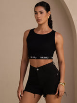 [Schwarz] SilkSilky-DE Sleeveless Crew Neck Cami Top 006