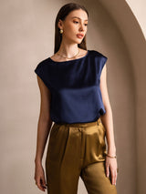 [Dunkelblau] SilkSilky-DE Cap Sleeve Round Neck T-Shirt 001