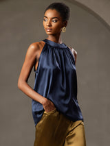 [Dunkelblau] SilkSilky-DE Sleeveless Halter T-Shirt 001