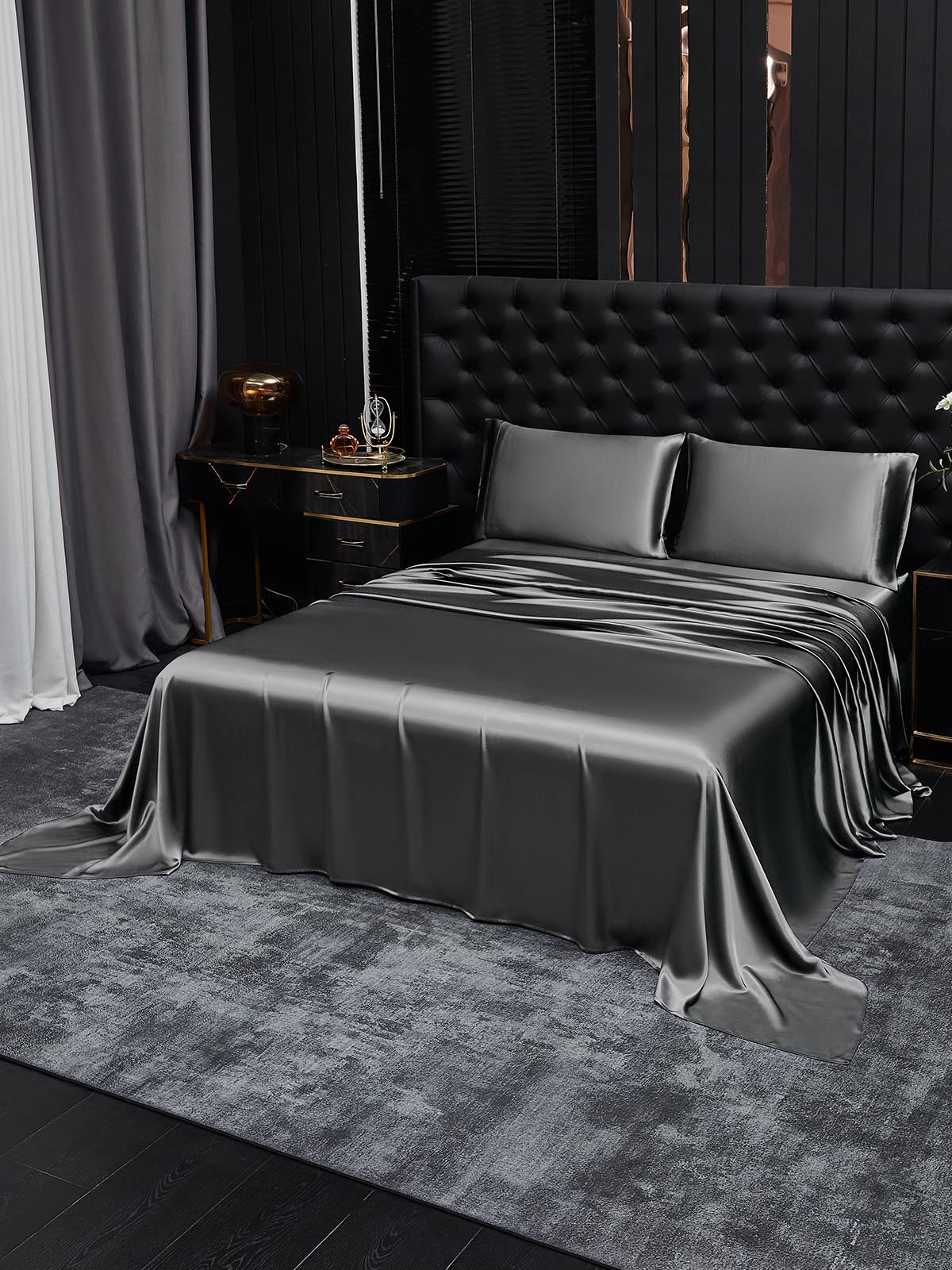 [Dunkelgrau] SilkSilky-DE 19Momme Reine Seide Bedding Set 001
