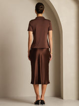 [Kaffee] SilkSilky-DE 100% Silk Jersey Short Sleeve Mock Neck T-Shirt 007
