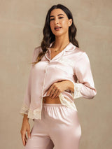 [Rosa] SilkSilky-DE Langärmelig Damen Pyjamas 006