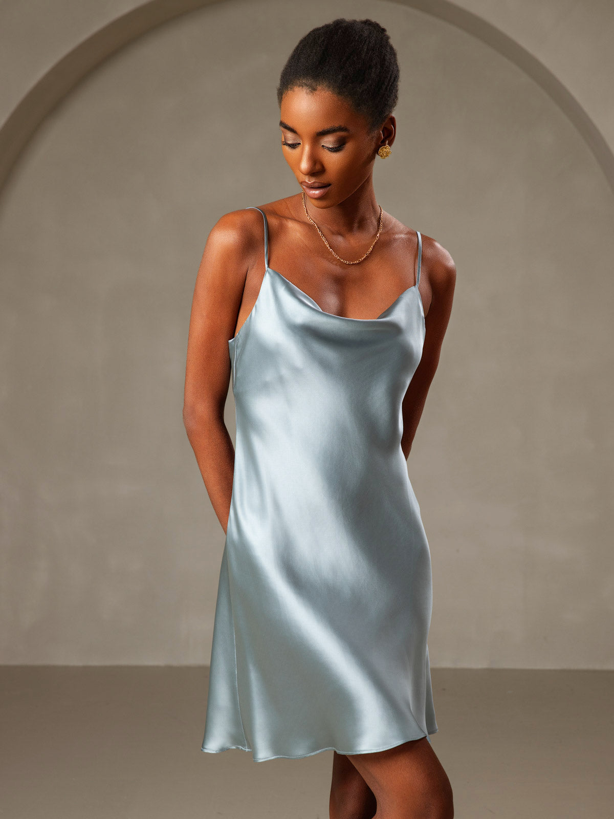 [Graublau] SilkSilky-DE Reine Seide Dress 005