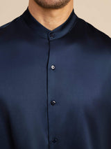 [Dunkelblau] SilkSilky-DE Long Sleeve Stand Collar Herrenhemd 007