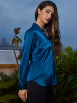 [König Blau] SilkSilky-DE Long Sleeve Lapel Collar Damenhemd 004
