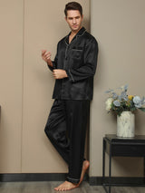 [Schwarz] SilkSilky-DE Long Sleeve Notch-Kragen Herren Pyjamas 005