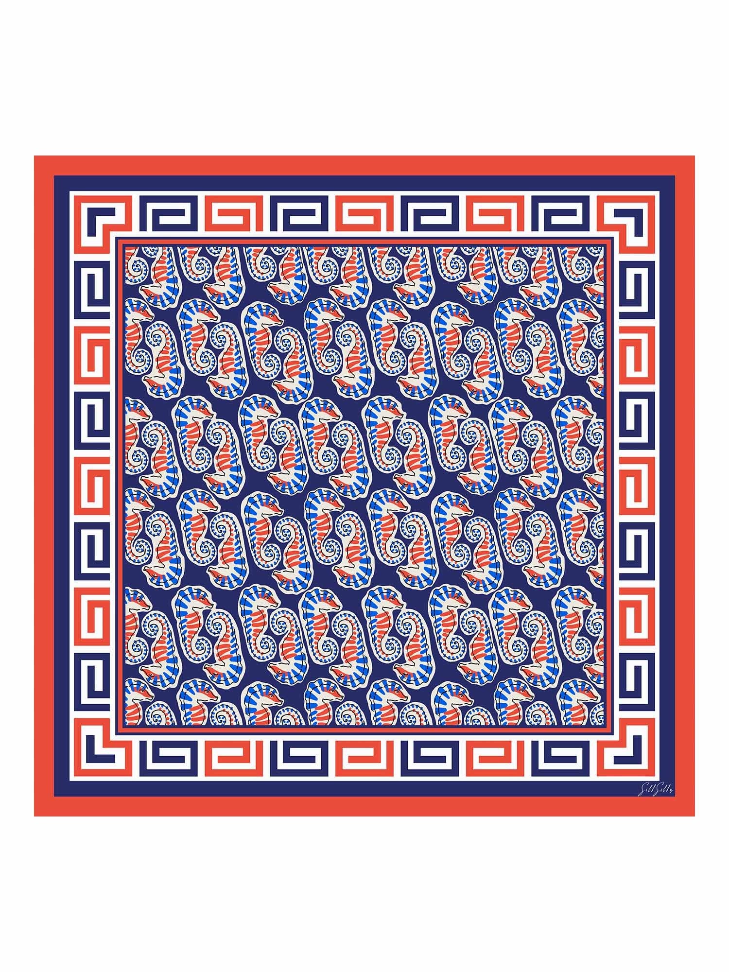 [Marineblaues Seepferdchen] SilkSilky-DE Scarf 001