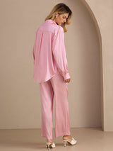 [Rosa Nadelstreifen] SilkSilky-DE Long Sleeve Lapel Collar Women's Outfit Sets 002