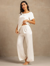 [Weiß] SilkSilky-DE 19Momme Kurzärmelig Damen Pyjamas 003