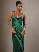 [Grün] SilkSilky-DE Sleeveless V Neck Kleider 003