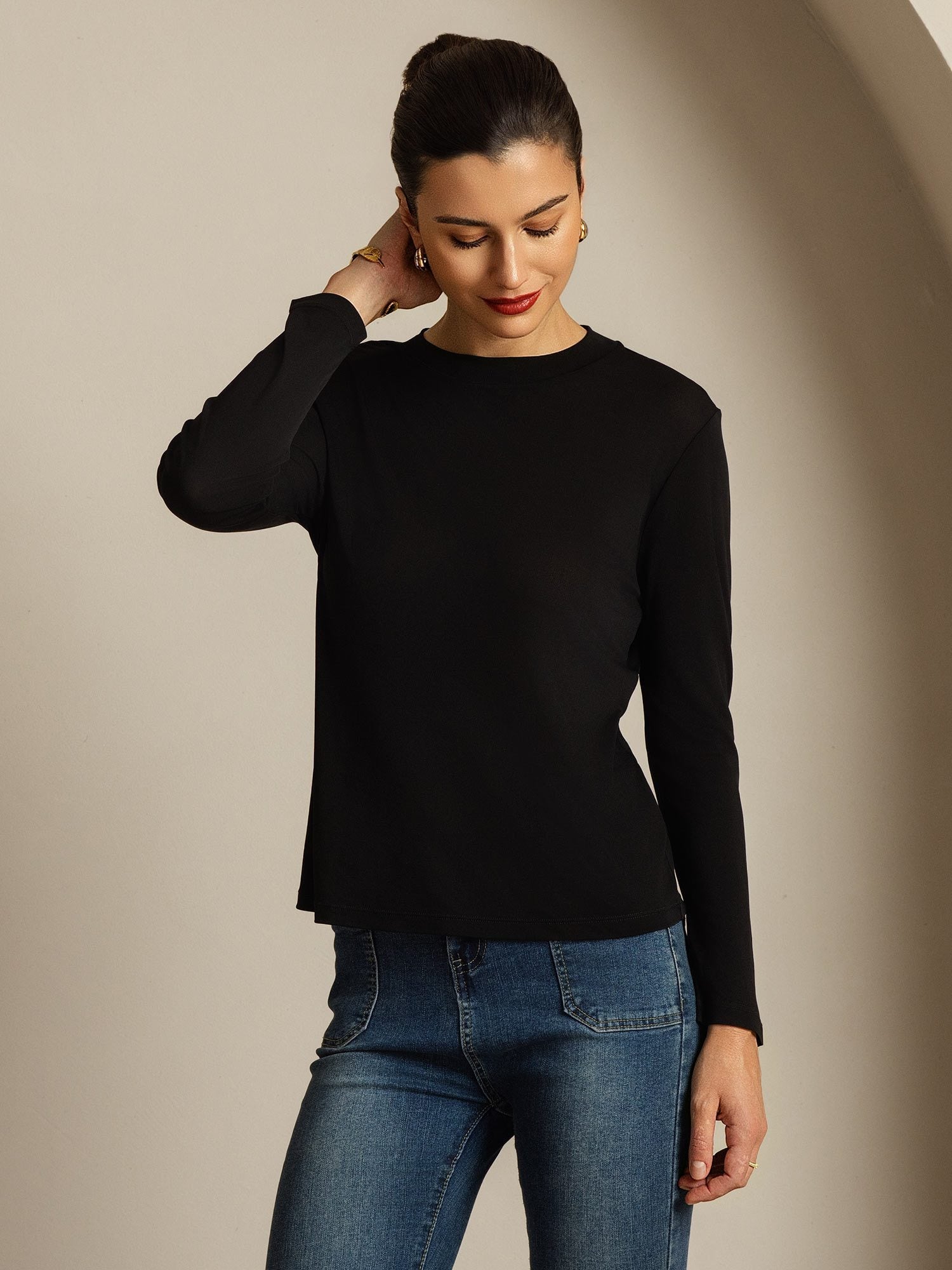[Schwarz] SilkSilky-DE Reine Seide Womens T-Shirt 007