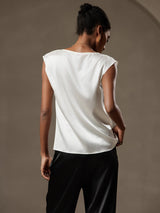 [Weiß] SilkSilky-DE Cap Sleeve Cowl Neck T-Shirt 002