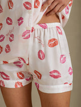 [Weißer Lippenstift] SilkSilky-DE Short Sleeve Notch Collar Damen Pyjamas 004