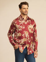 [Weinroter Drache] SilkSilky-DE Long Sleeve Lapel Collar Herrenhemd 001