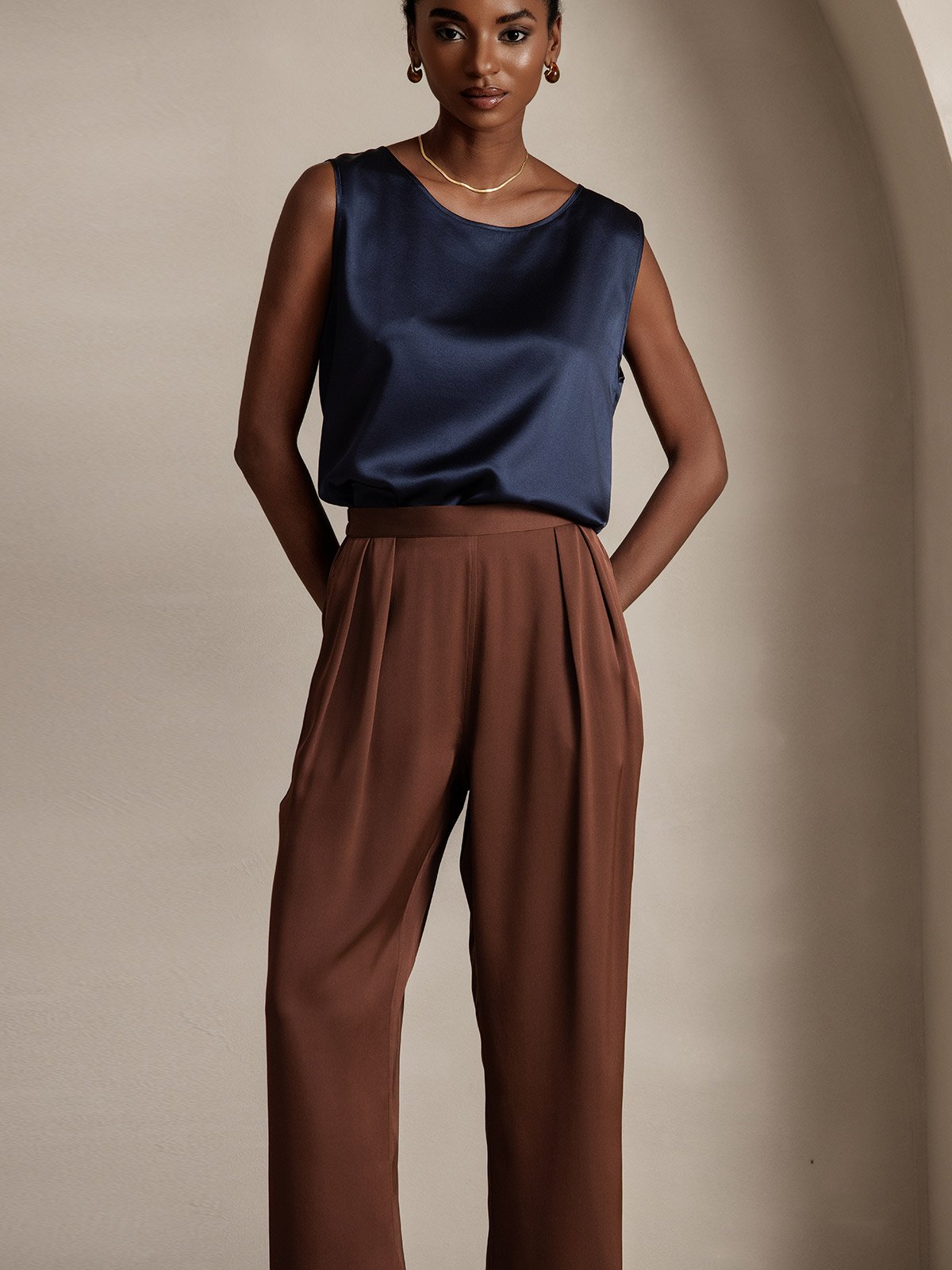 [Dunkelrot] SilkSilky-DE 22Momme Reine Seide Womens Pants 003