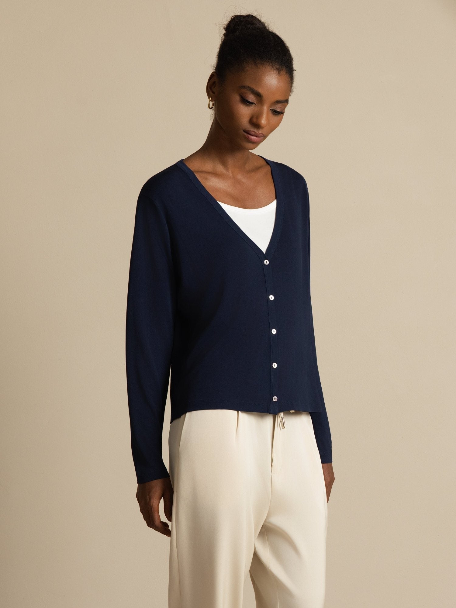 [Dunkelblau] SilkSilky-DE Long Sleeve Damen Cardigan 001