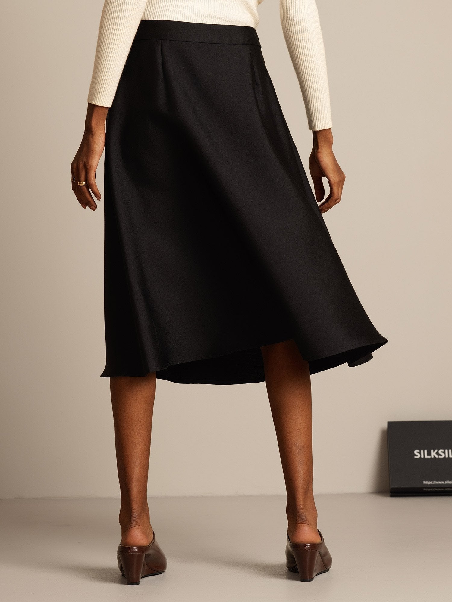 [Schwarz] SilkSilky-DE 32Momme Silk-Wool Blend Skirt 002,