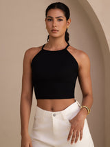 [Schwarz] SilkSilky-DE Sleeveless Crew Neck Cami Top 001